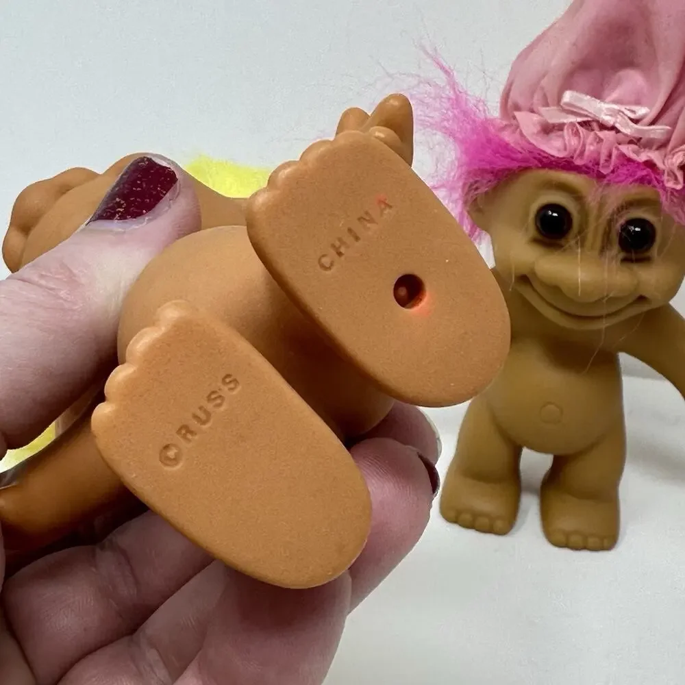 3 Vintage 4” Troll Dolls Russ - Yellow & Pink Hair